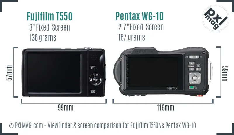 Fujifilm T550 vs Pentax WG-10 Screen and Viewfinder comparison