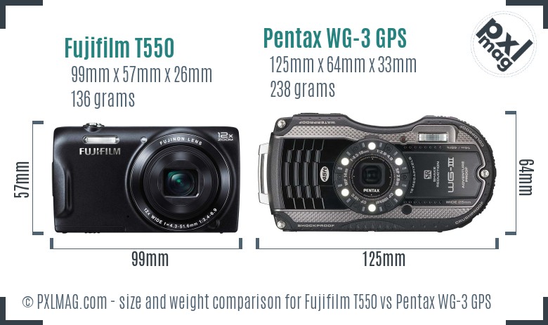 Fujifilm T550 vs Pentax WG-3 GPS size comparison