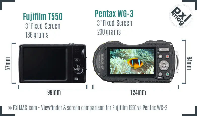 Fujifilm T550 vs Pentax WG-3 Screen and Viewfinder comparison