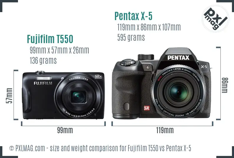 Fujifilm T550 vs Pentax X-5 size comparison Fujifilm T550 vs Pentax X-5 size comparison