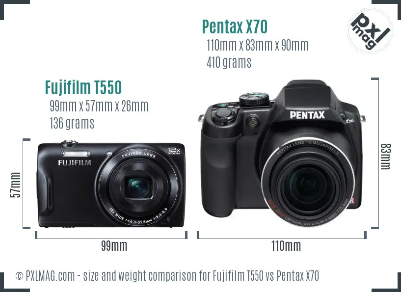 Fujifilm T550 vs Pentax X70 size comparison Fujifilm T550 vs Pentax X70 size comparison