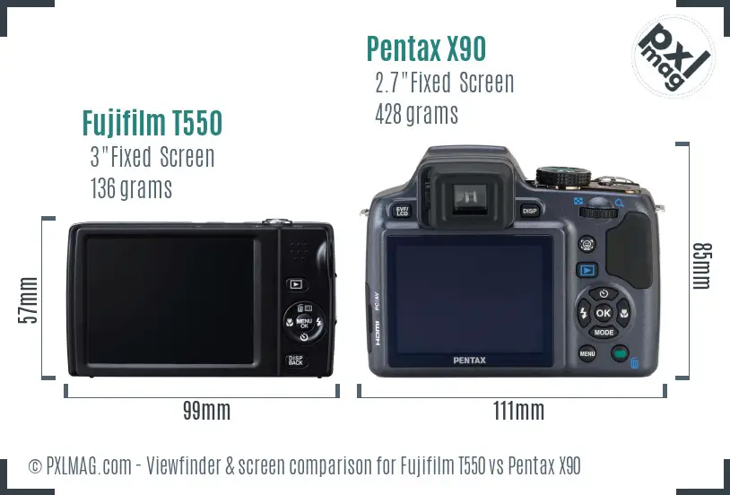 Fujifilm T550 vs Pentax X90 Screen and Viewfinder comparison