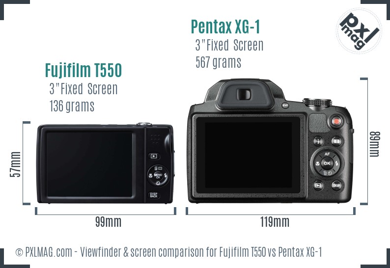 Fujifilm T550 vs Pentax XG-1 Screen and Viewfinder comparison