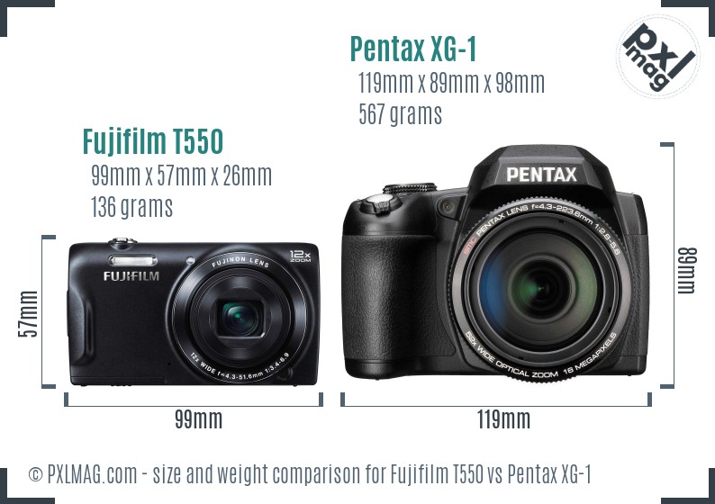Fujifilm T550 vs Pentax XG-1 size comparison