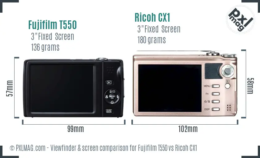 Fujifilm T550 vs Ricoh CX1 Screen and Viewfinder comparison Fujifilm T550 vs Ricoh CX1 Screen and Viewfinder comparison