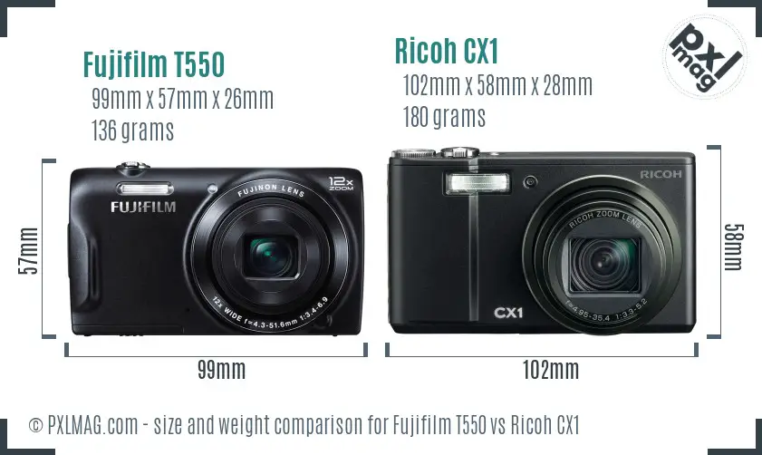 Fujifilm T550 vs Ricoh CX1 size comparison Fujifilm T550 vs Ricoh CX1 size comparison