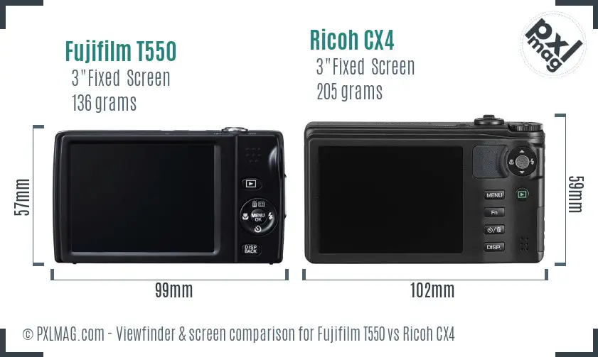 Fujifilm T550 vs Ricoh CX4 Screen and Viewfinder comparison