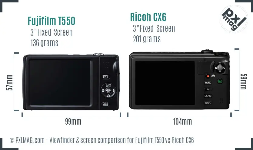 Fujifilm T550 vs Ricoh CX6 Screen and Viewfinder comparison