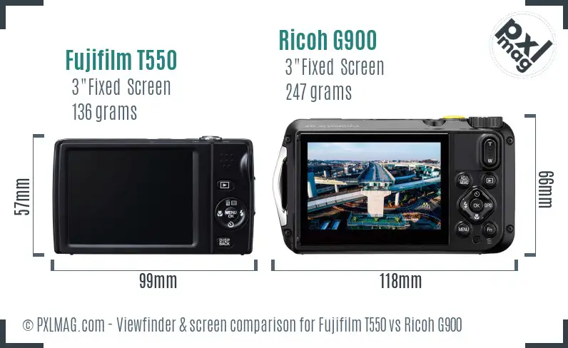 Fujifilm T550 vs Ricoh G900 Screen and Viewfinder comparison