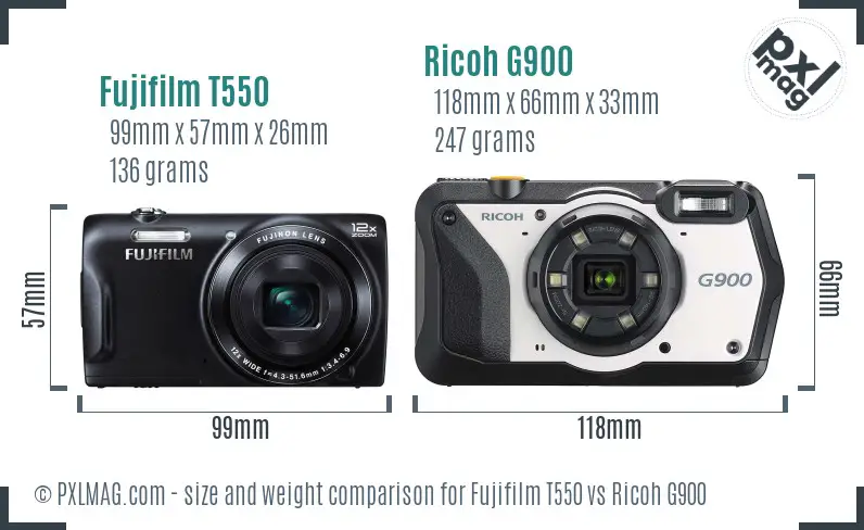 Fujifilm T550 vs Ricoh G900 size comparison