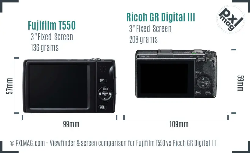 Fujifilm T550 vs Ricoh GR Digital III Screen and Viewfinder comparison
