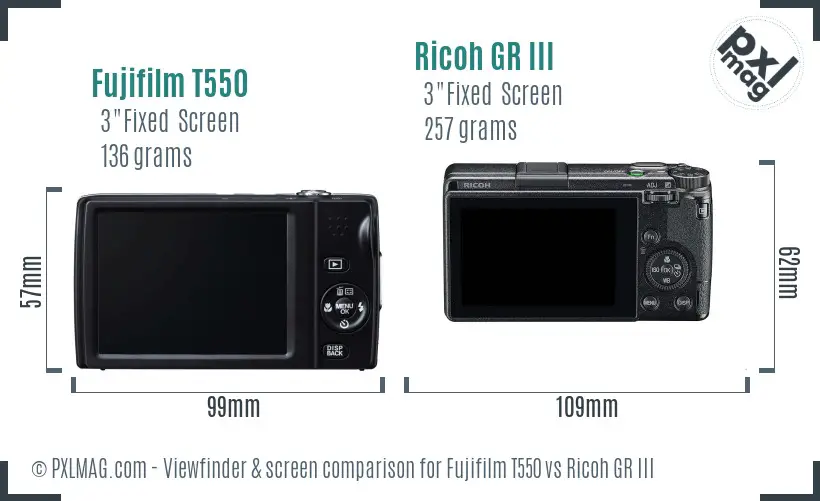 Fujifilm T550 vs Ricoh GR III Screen and Viewfinder comparison Fujifilm T550 vs Ricoh GR III Screen and Viewfinder comparison