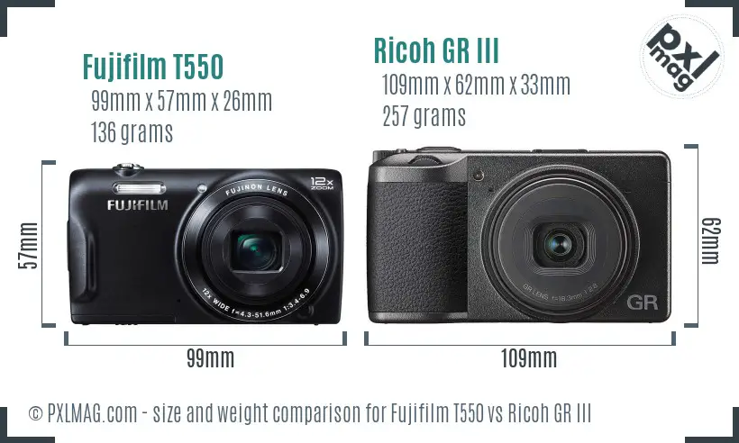 Fujifilm T550 vs Ricoh GR III size comparison Fujifilm T550 vs Ricoh GR III size comparison