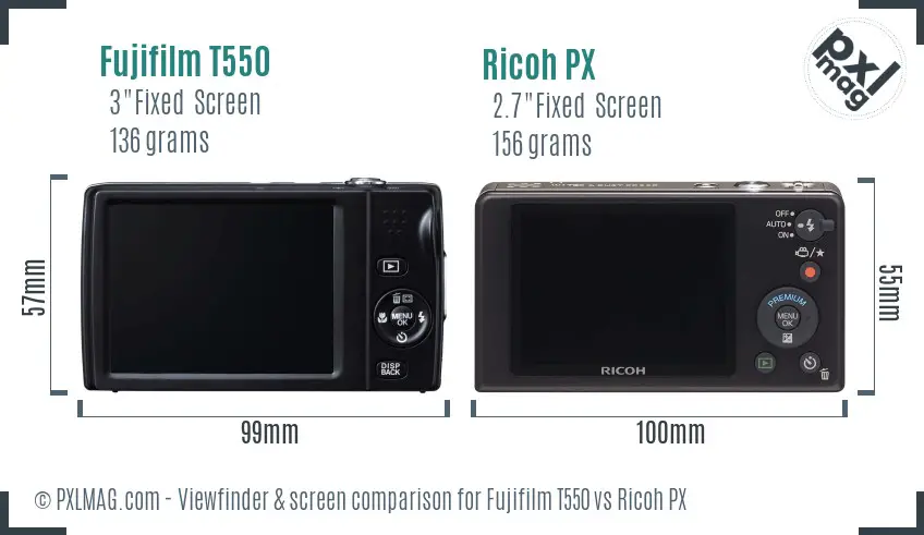 Fujifilm T550 vs Ricoh PX Screen and Viewfinder comparison Fujifilm T550 vs Ricoh PX Screen and Viewfinder comparison