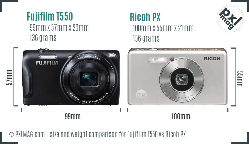 Fujifilm T550 vs Ricoh PX size comparison Fujifilm T550 vs Ricoh PX size comparison