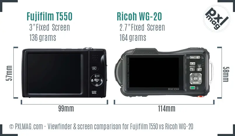 Fujifilm T550 vs Ricoh WG-20 Screen and Viewfinder comparison