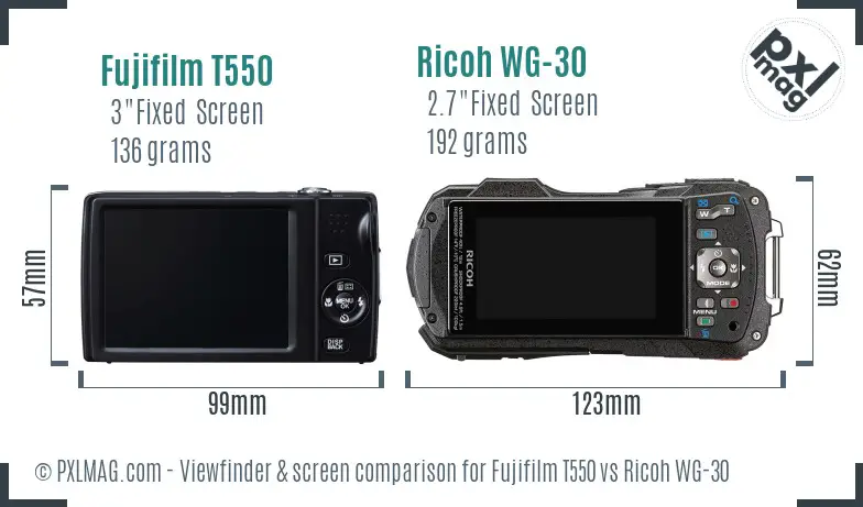 Fujifilm T550 vs Ricoh WG-30 Screen and Viewfinder comparison Fujifilm T550 vs Ricoh WG-30 Screen and Viewfinder comparison