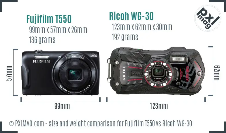Fujifilm T550 vs Ricoh WG-30 size comparison Fujifilm T550 vs Ricoh WG-30 size comparison