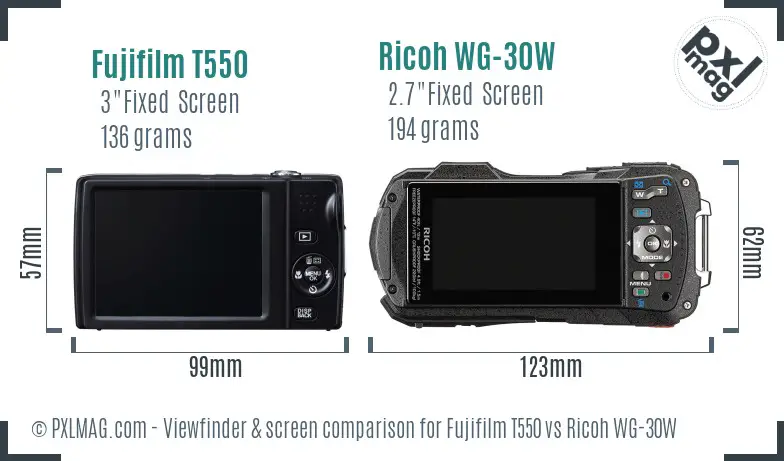 Fujifilm T550 vs Ricoh WG-30W Screen and Viewfinder comparison