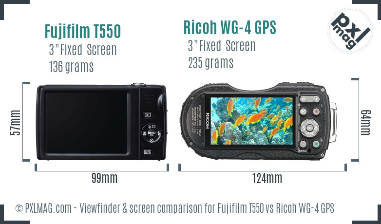 Fujifilm T550 vs Ricoh WG-4 GPS Screen and Viewfinder comparison