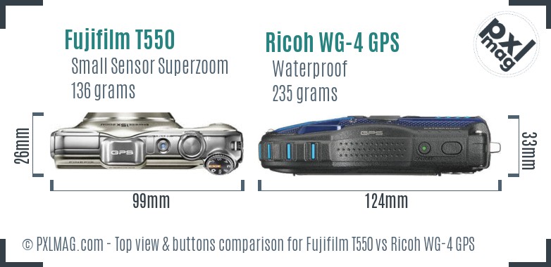 Fujifilm T550 vs Ricoh WG-4 GPS top view buttons comparison