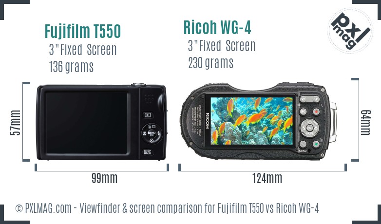 Fujifilm T550 vs Ricoh WG-4 Screen and Viewfinder comparison