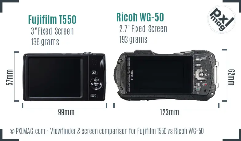 Fujifilm T550 vs Ricoh WG-50 Screen and Viewfinder comparison Fujifilm T550 vs Ricoh WG-50 Screen and Viewfinder comparison