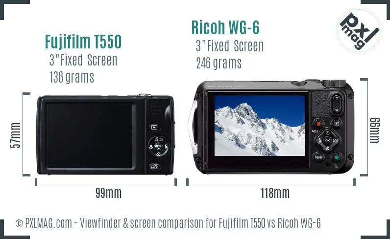 Fujifilm T550 vs Ricoh WG-6 Screen and Viewfinder comparison