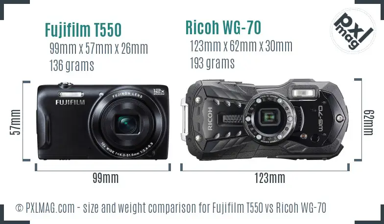 Fujifilm T550 vs Ricoh WG-70 size comparison Fujifilm T550 vs Ricoh WG-70 size comparison