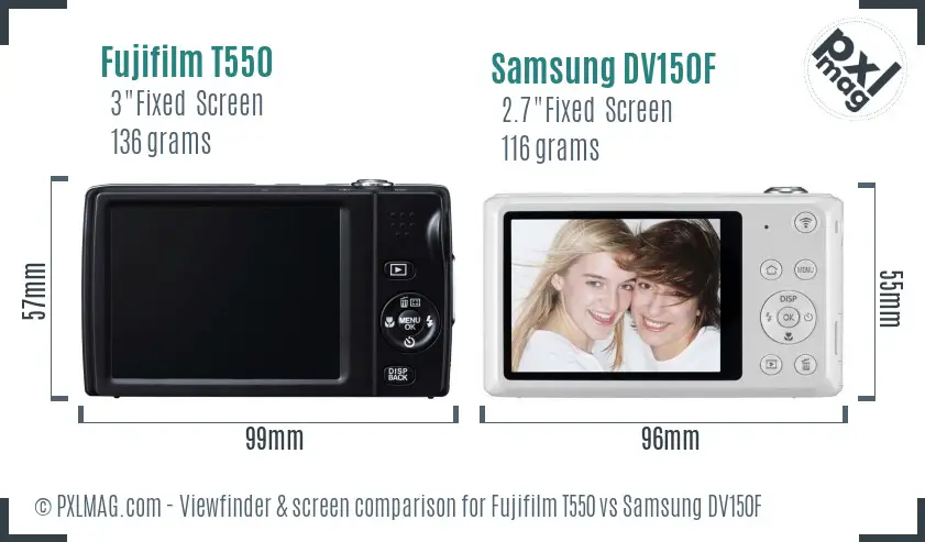 Fujifilm T550 vs Samsung DV150F Screen and Viewfinder comparison