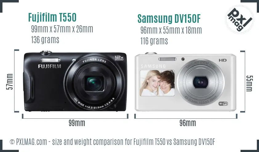 Fujifilm T550 vs Samsung DV150F size comparison