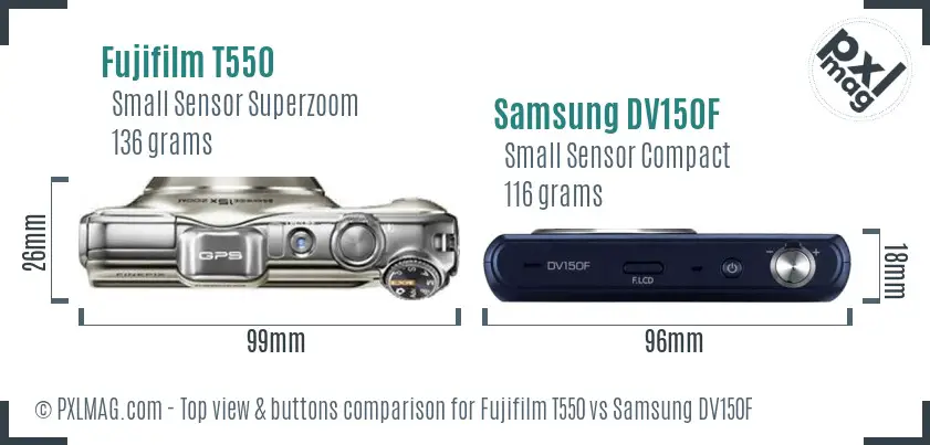 Fujifilm T550 vs Samsung DV150F top view buttons comparison