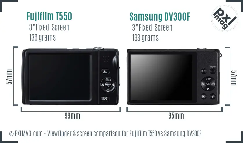 Fujifilm T550 vs Samsung DV300F Screen and Viewfinder comparison