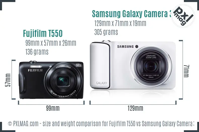 Fujifilm T550 vs Samsung Galaxy Camera 3G size comparison