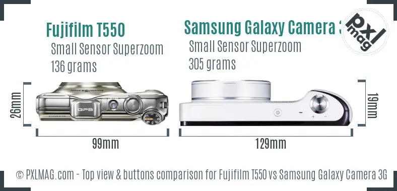 Fujifilm T550 vs Samsung Galaxy Camera 3G top view buttons comparison