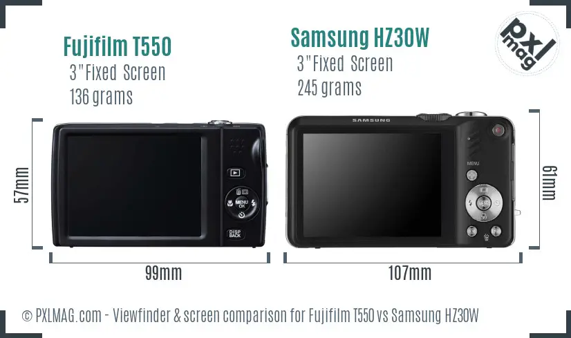 Fujifilm T550 vs Samsung HZ30W Screen and Viewfinder comparison