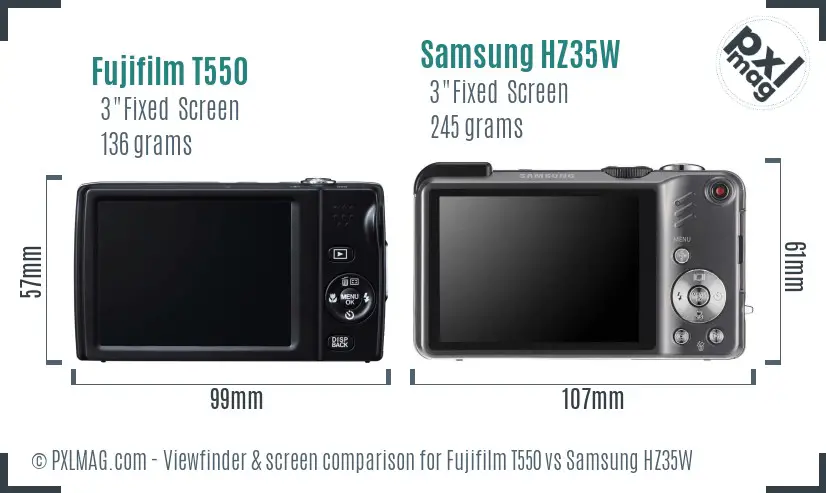 Fujifilm T550 vs Samsung HZ35W Screen and Viewfinder comparison