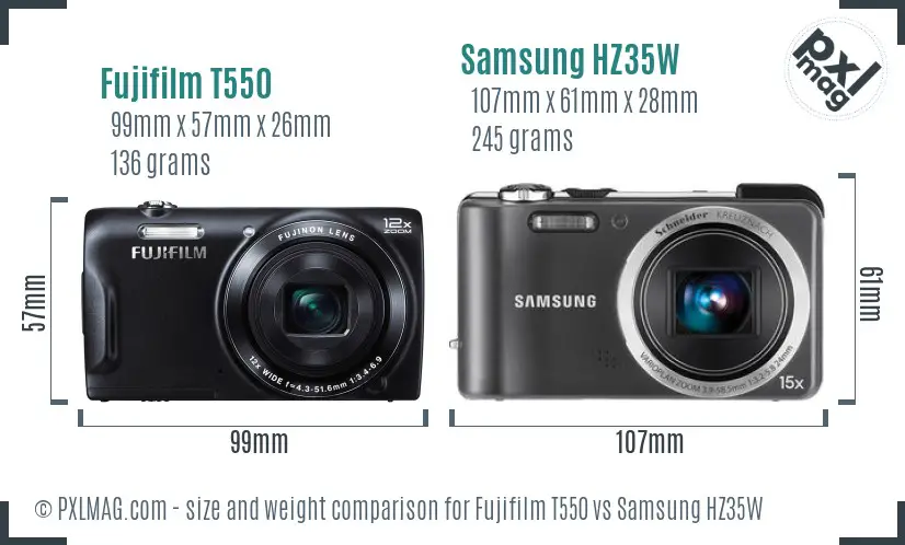 Fujifilm T550 vs Samsung HZ35W size comparison