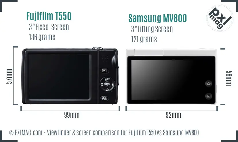 Fujifilm T550 vs Samsung MV800 Screen and Viewfinder comparison