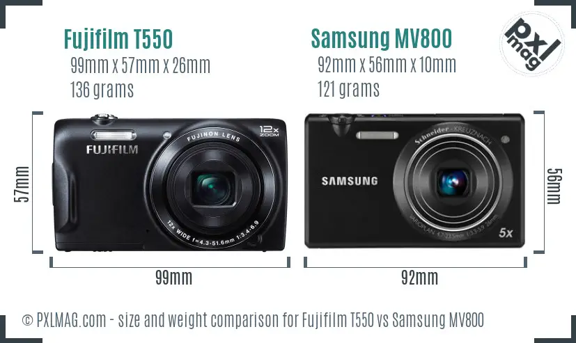 Fujifilm T550 vs Samsung MV800 size comparison
