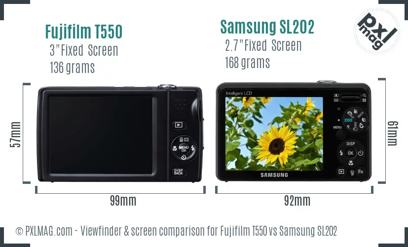 Fujifilm T550 vs Samsung SL202 Screen and Viewfinder comparison Fujifilm T550 vs Samsung SL202 Screen and Viewfinder comparison