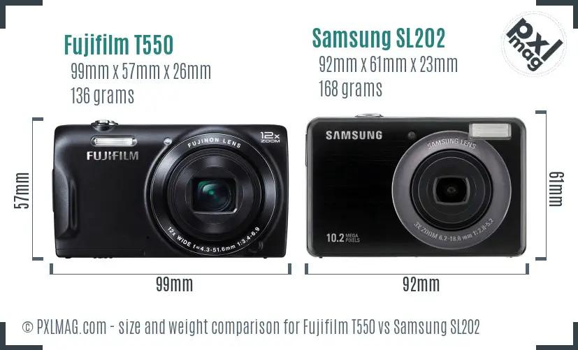 Fujifilm T550 vs Samsung SL202 size comparison Fujifilm T550 vs Samsung SL202 size comparison