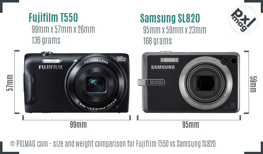 Fujifilm T550 vs Samsung SL820 size comparison