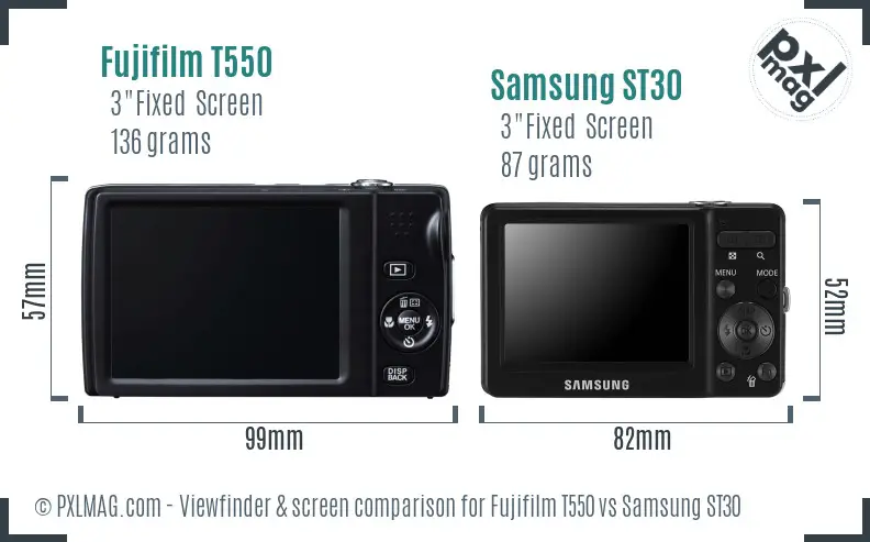 Fujifilm T550 vs Samsung ST30 Screen and Viewfinder comparison