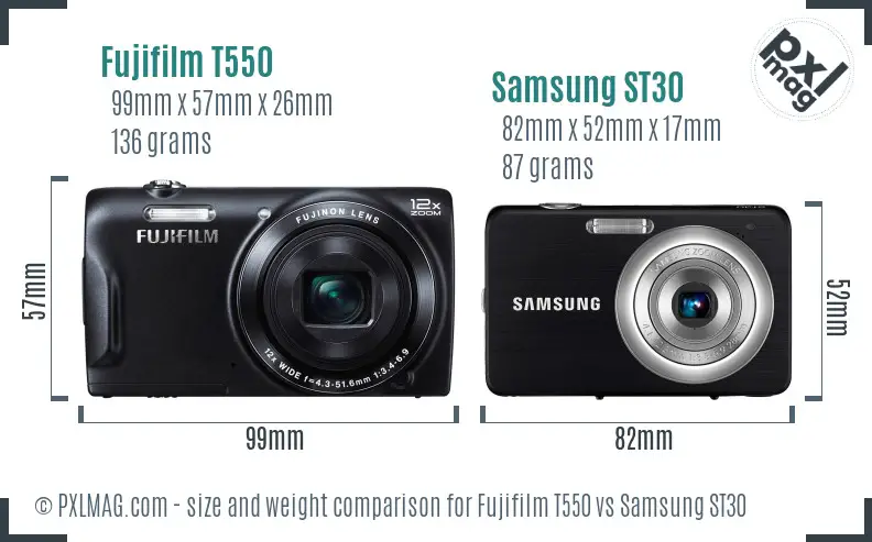 Fujifilm T550 vs Samsung ST30 size comparison