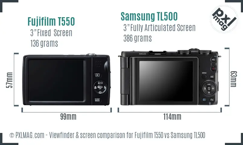Fujifilm T550 vs Samsung TL500 Screen and Viewfinder comparison