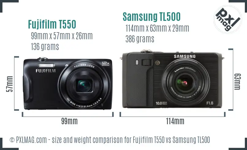 Fujifilm T550 vs Samsung TL500 size comparison