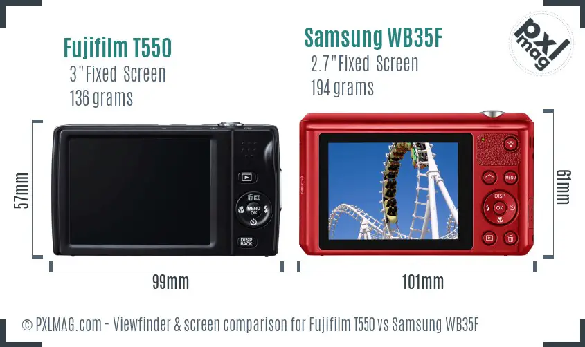 Fujifilm T550 vs Samsung WB35F Screen and Viewfinder comparison