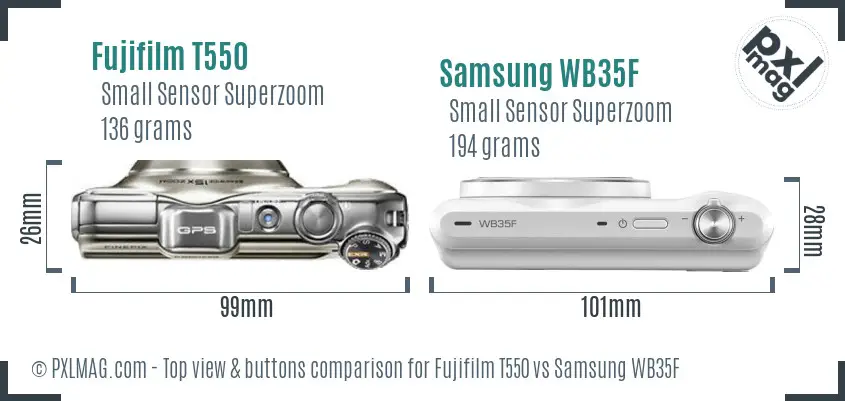 Fujifilm T550 vs Samsung WB35F top view buttons comparison