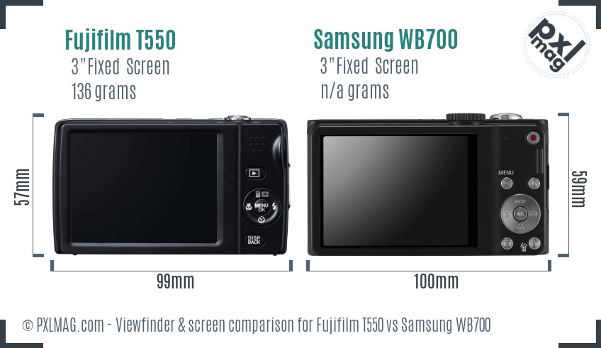 Fujifilm T550 vs Samsung WB700 Screen and Viewfinder comparison